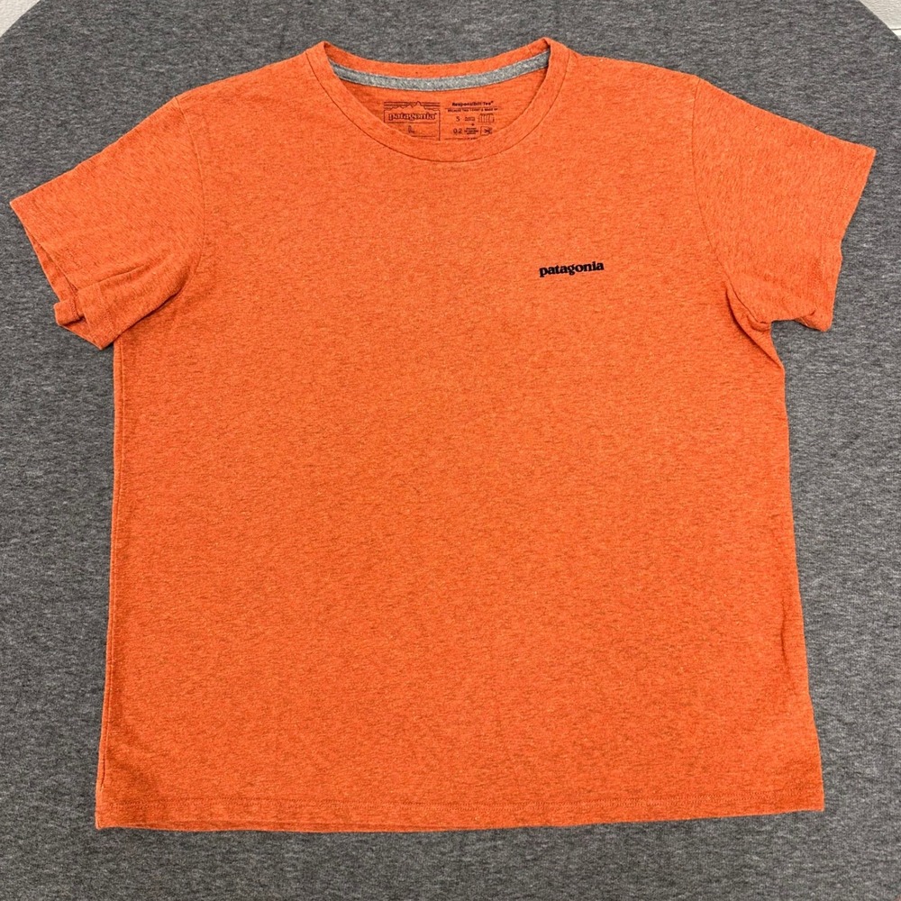 Patagonia Responsibili-Tee Mens Large Orange Short Sleeve T-Shirt Mountain Logo